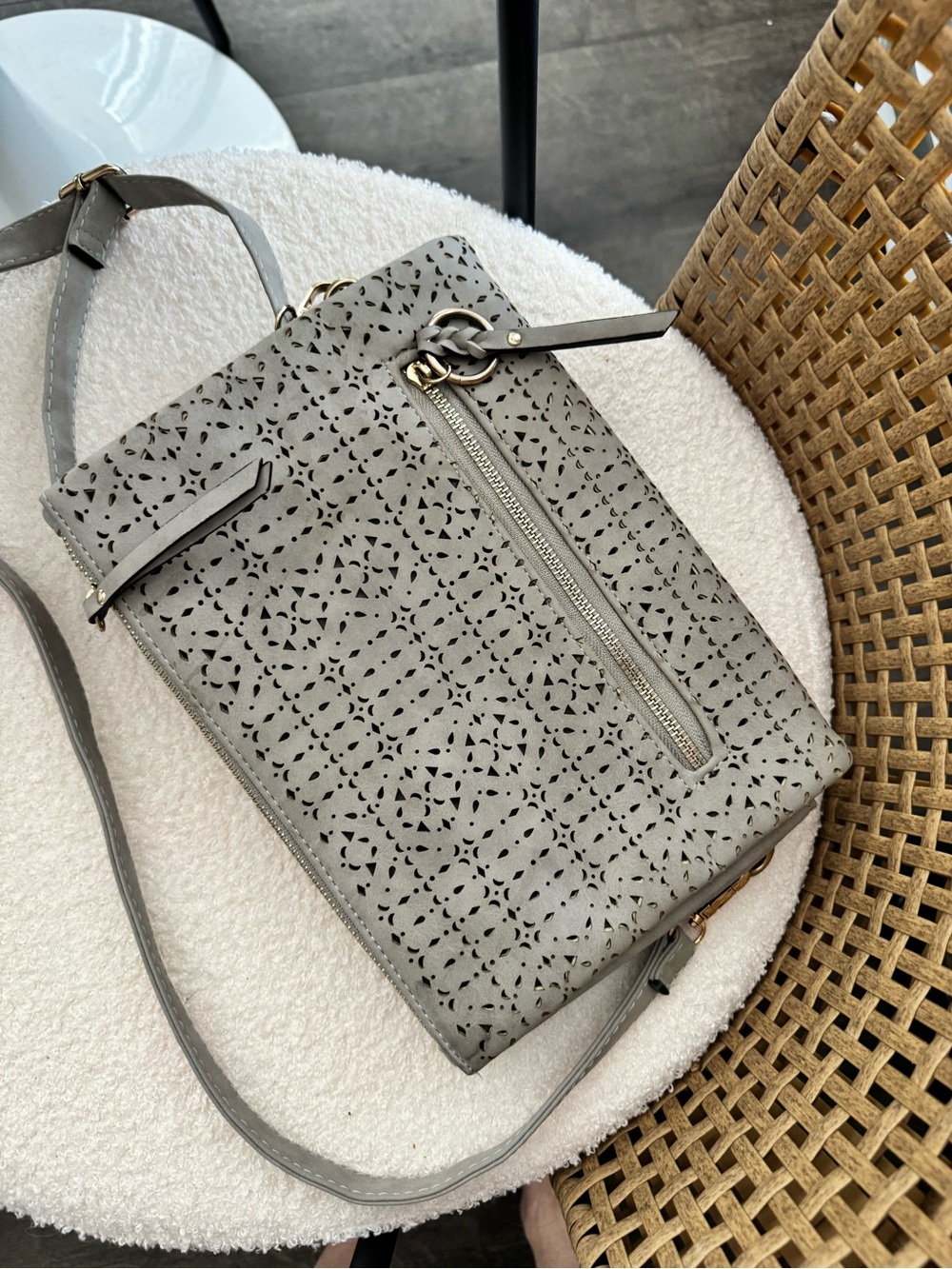 Women’s Perforated Crossbody Bag in Light Gray